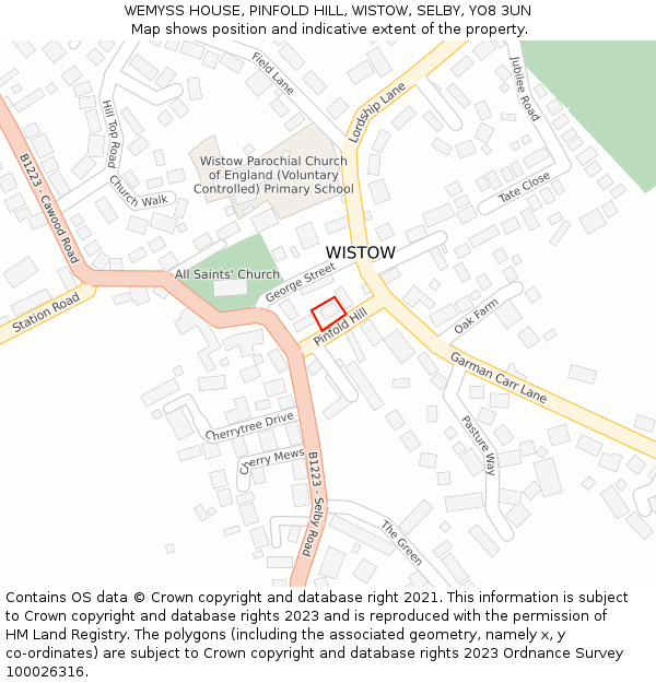 WEMYSS HOUSE, PINFOLD HILL, WISTOW, SELBY, YO8 3UN: Location map and indicative extent of plot