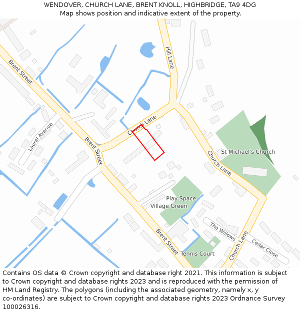WENDOVER, CHURCH LANE, BRENT KNOLL, HIGHBRIDGE, TA9 4DG: Location map and indicative extent of plot