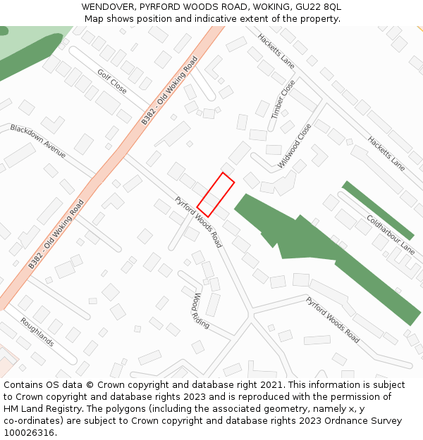 WENDOVER, PYRFORD WOODS ROAD, WOKING, GU22 8QL: Location map and indicative extent of plot