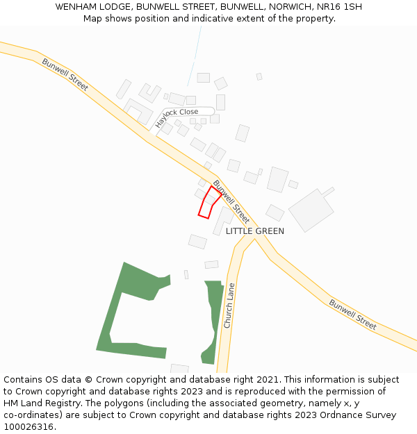 WENHAM LODGE, BUNWELL STREET, BUNWELL, NORWICH, NR16 1SH: Location map and indicative extent of plot