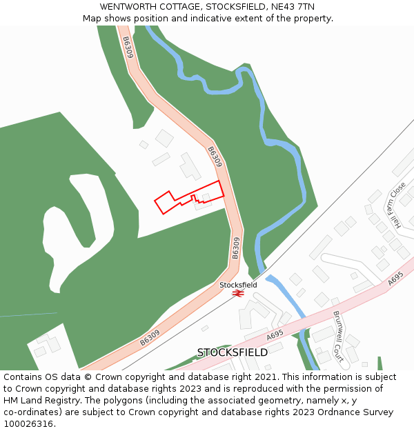 WENTWORTH COTTAGE, STOCKSFIELD, NE43 7TN: Location map and indicative extent of plot