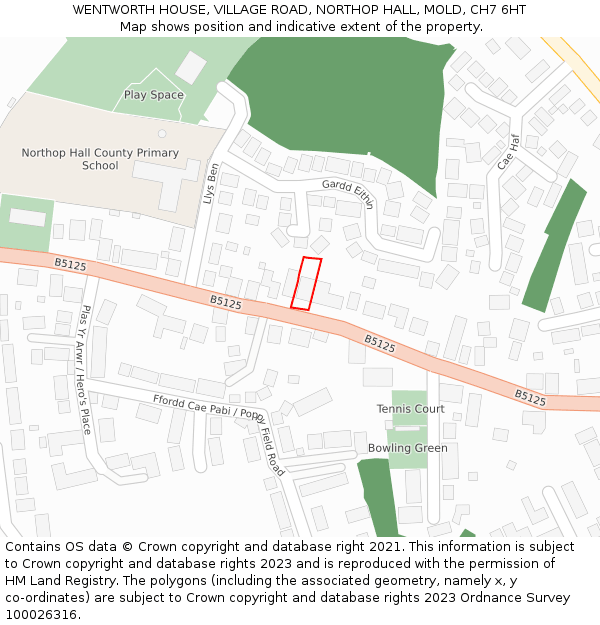 WENTWORTH HOUSE, VILLAGE ROAD, NORTHOP HALL, MOLD, CH7 6HT: Location map and indicative extent of plot