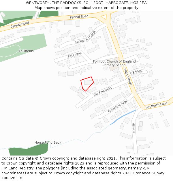 WENTWORTH, THE PADDOCKS, FOLLIFOOT, HARROGATE, HG3 1EA: Location map and indicative extent of plot