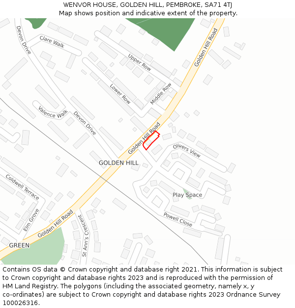 WENVOR HOUSE, GOLDEN HILL, PEMBROKE, SA71 4TJ: Location map and indicative extent of plot