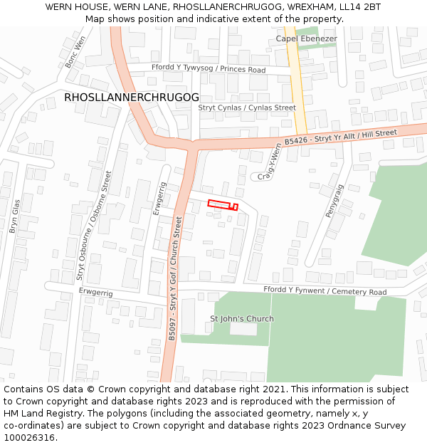 WERN HOUSE, WERN LANE, RHOSLLANERCHRUGOG, WREXHAM, LL14 2BT: Location map and indicative extent of plot