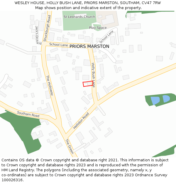 WESLEY HOUSE, HOLLY BUSH LANE, PRIORS MARSTON, SOUTHAM, CV47 7RW: Location map and indicative extent of plot