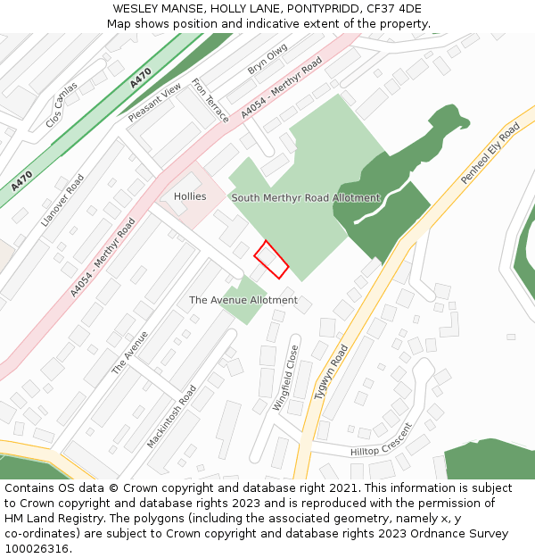 WESLEY MANSE, HOLLY LANE, PONTYPRIDD, CF37 4DE: Location map and indicative extent of plot