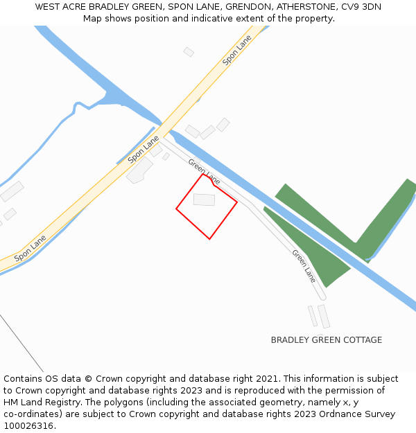 WEST ACRE BRADLEY GREEN, SPON LANE, GRENDON, ATHERSTONE, CV9 3DN: Location map and indicative extent of plot