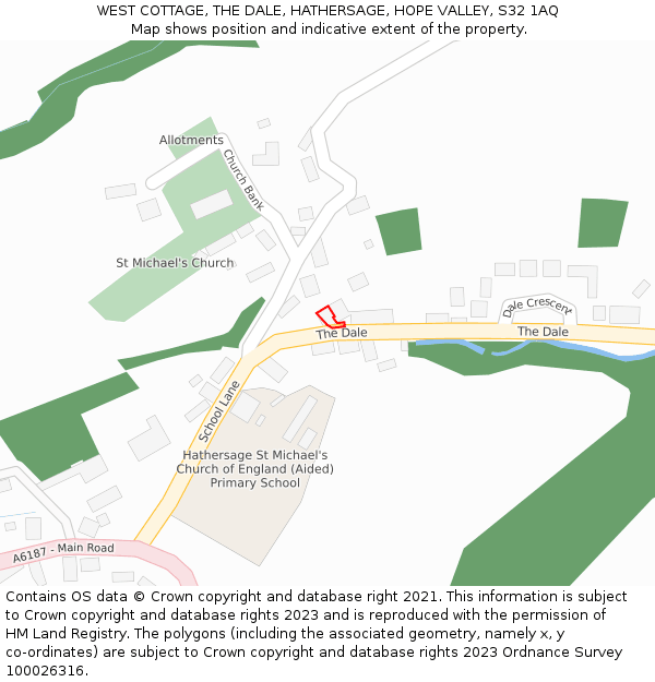 WEST COTTAGE, THE DALE, HATHERSAGE, HOPE VALLEY, S32 1AQ: Location map and indicative extent of plot