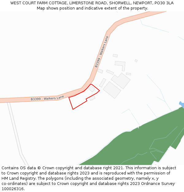 WEST COURT FARM COTTAGE, LIMERSTONE ROAD, SHORWELL, NEWPORT, PO30 3LA: Location map and indicative extent of plot