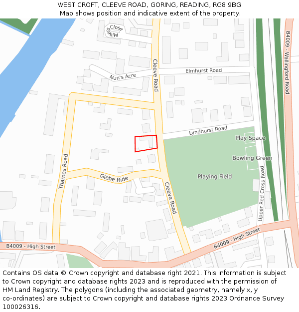 WEST CROFT, CLEEVE ROAD, GORING, READING, RG8 9BG: Location map and indicative extent of plot