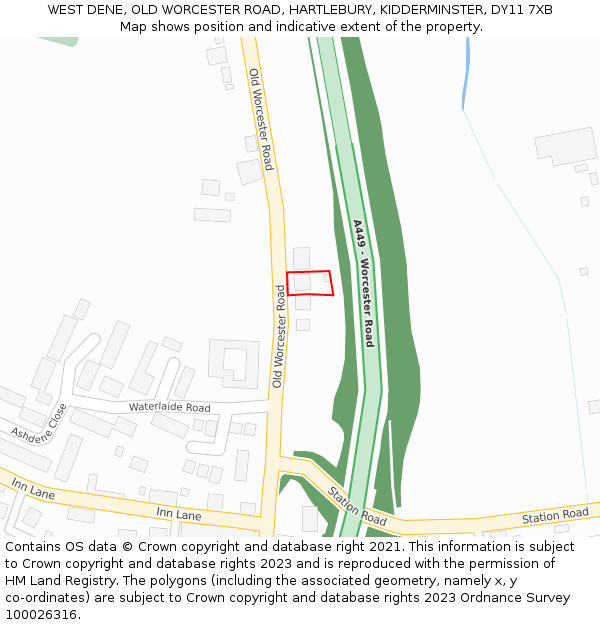 WEST DENE, OLD WORCESTER ROAD, HARTLEBURY, KIDDERMINSTER, DY11 7XB: Location map and indicative extent of plot