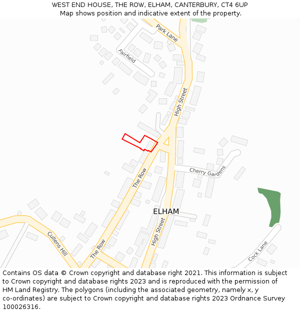 WEST END HOUSE, THE ROW, ELHAM, CANTERBURY, CT4 6UP: Location map and indicative extent of plot