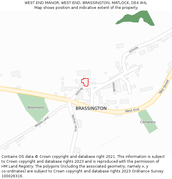 WEST END MANOR, WEST END, BRASSINGTON, MATLOCK, DE4 4HL: Location map and indicative extent of plot