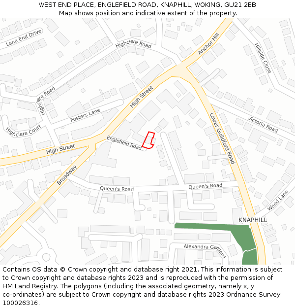 WEST END PLACE, ENGLEFIELD ROAD, KNAPHILL, WOKING, GU21 2EB: Location map and indicative extent of plot