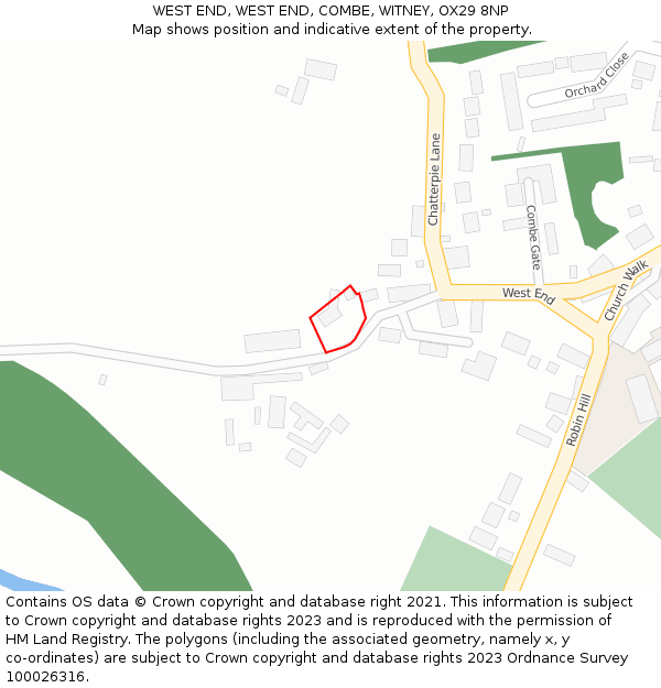 WEST END, WEST END, COMBE, WITNEY, OX29 8NP: Location map and indicative extent of plot