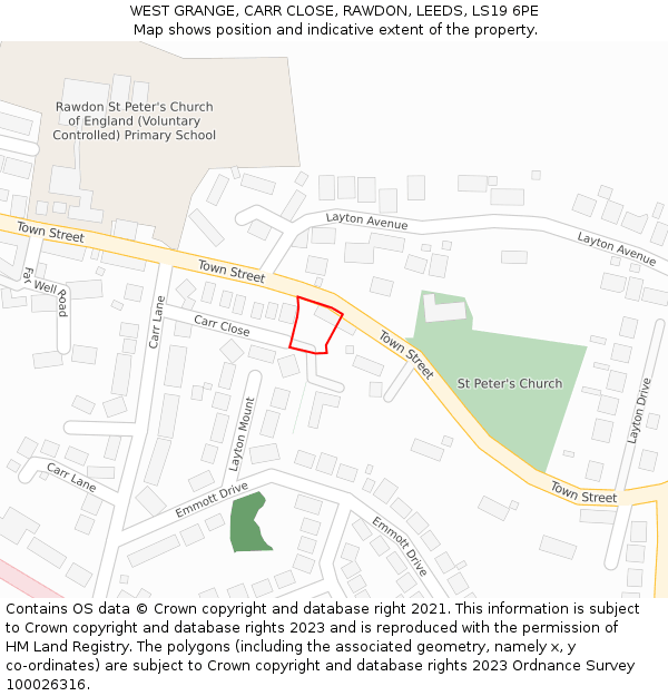 WEST GRANGE, CARR CLOSE, RAWDON, LEEDS, LS19 6PE: Location map and indicative extent of plot