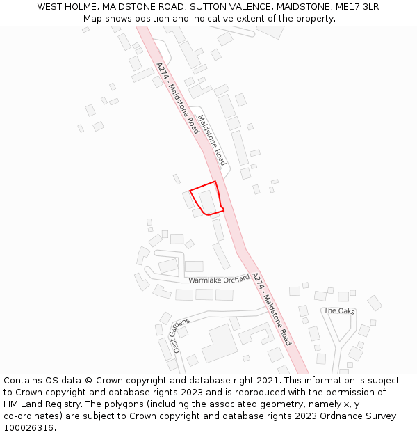 WEST HOLME, MAIDSTONE ROAD, SUTTON VALENCE, MAIDSTONE, ME17 3LR: Location map and indicative extent of plot