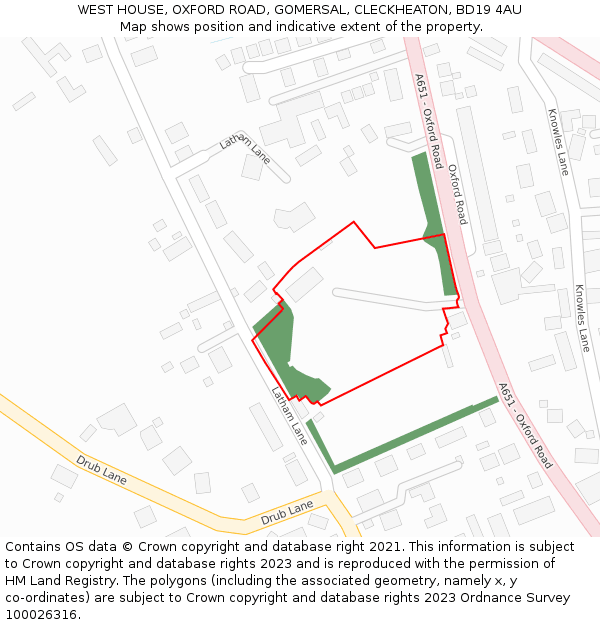 WEST HOUSE, OXFORD ROAD, GOMERSAL, CLECKHEATON, BD19 4AU: Location map and indicative extent of plot