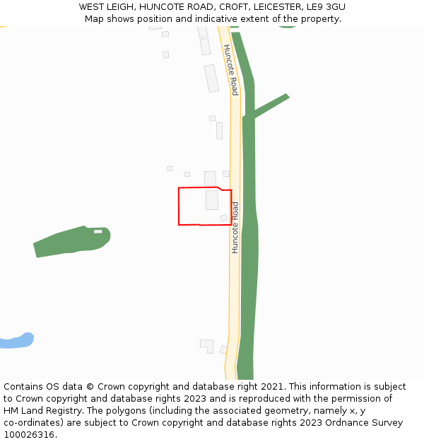 WEST LEIGH, HUNCOTE ROAD, CROFT, LEICESTER, LE9 3GU: Location map and indicative extent of plot