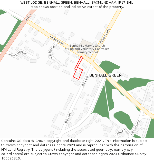 WEST LODGE, BENHALL GREEN, BENHALL, SAXMUNDHAM, IP17 1HU: Location map and indicative extent of plot