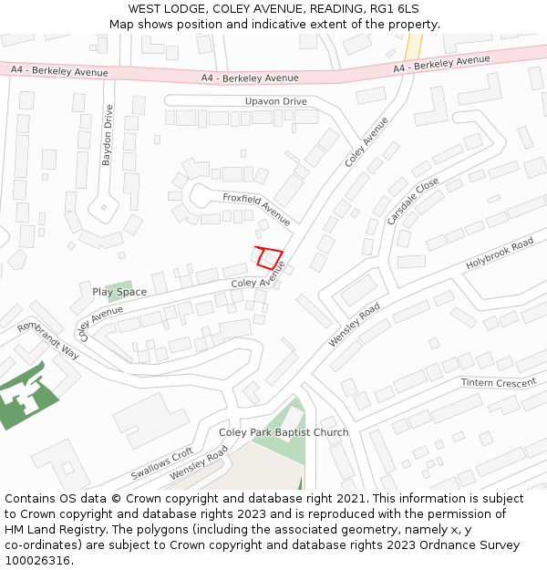 WEST LODGE, COLEY AVENUE, READING, RG1 6LS: Location map and indicative extent of plot