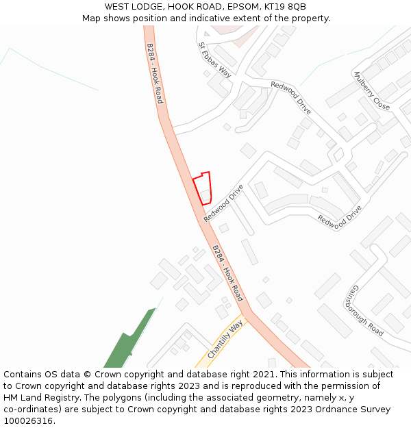 WEST LODGE, HOOK ROAD, EPSOM, KT19 8QB: Location map and indicative extent of plot