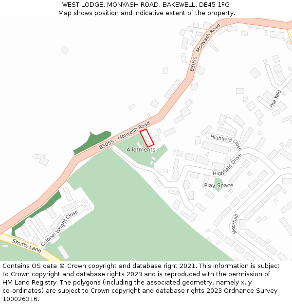 WEST LODGE, MONYASH ROAD, BAKEWELL, DE45 1FG: Location map and indicative extent of plot