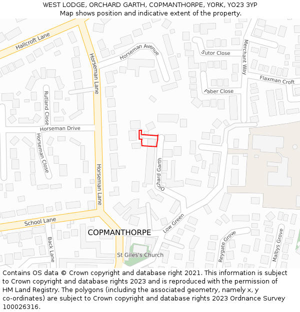 WEST LODGE, ORCHARD GARTH, COPMANTHORPE, YORK, YO23 3YP: Location map and indicative extent of plot