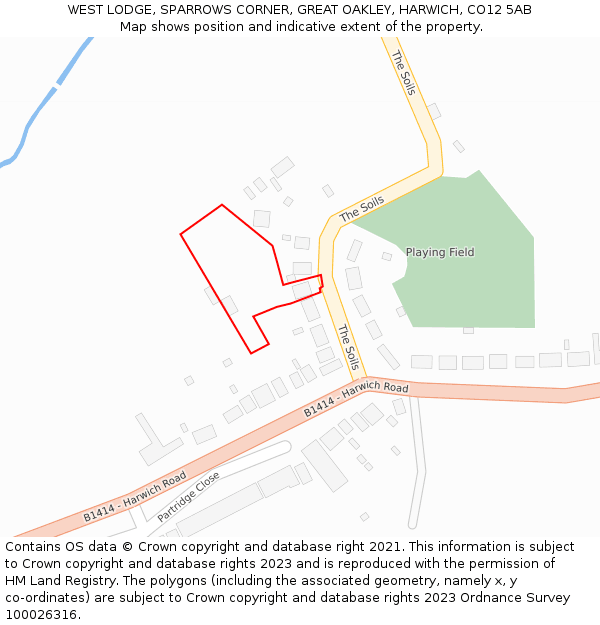 WEST LODGE, SPARROWS CORNER, GREAT OAKLEY, HARWICH, CO12 5AB: Location map and indicative extent of plot