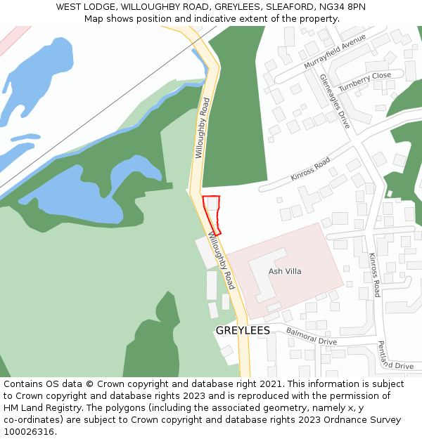 WEST LODGE, WILLOUGHBY ROAD, GREYLEES, SLEAFORD, NG34 8PN: Location map and indicative extent of plot