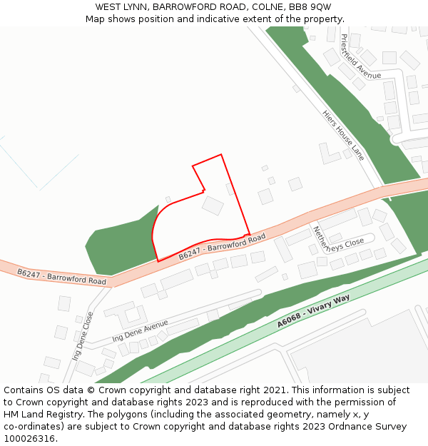 WEST LYNN, BARROWFORD ROAD, COLNE, BB8 9QW: Location map and indicative extent of plot