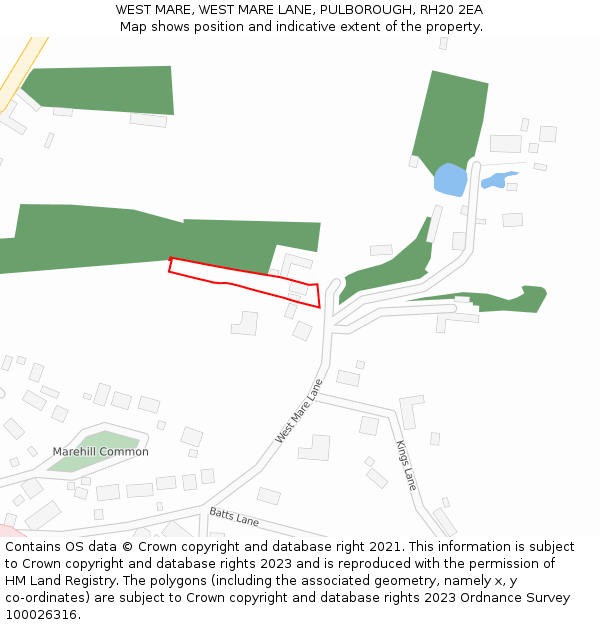 WEST MARE, WEST MARE LANE, PULBOROUGH, RH20 2EA: Location map and indicative extent of plot