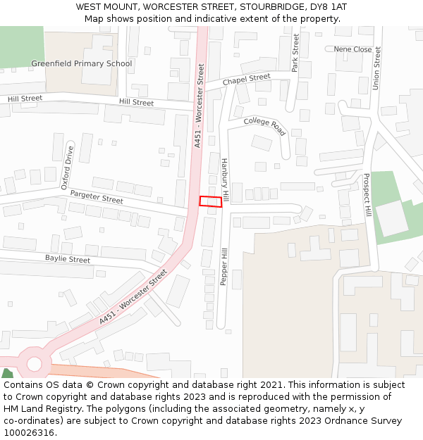 WEST MOUNT, WORCESTER STREET, STOURBRIDGE, DY8 1AT: Location map and indicative extent of plot