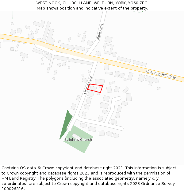 WEST NOOK, CHURCH LANE, WELBURN, YORK, YO60 7EG: Location map and indicative extent of plot