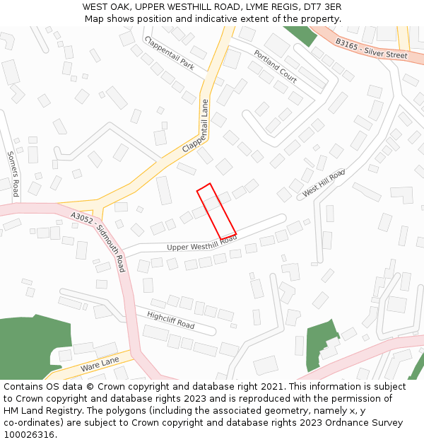 WEST OAK, UPPER WESTHILL ROAD, LYME REGIS, DT7 3ER: Location map and indicative extent of plot