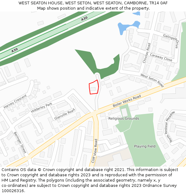 WEST SEATON HOUSE, WEST SETON, WEST SEATON, CAMBORNE, TR14 0AF: Location map and indicative extent of plot