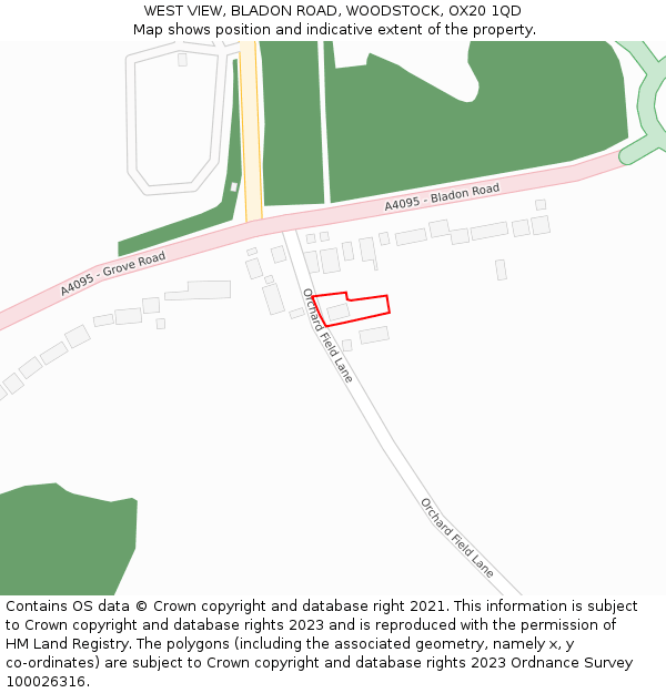WEST VIEW, BLADON ROAD, WOODSTOCK, OX20 1QD: Location map and indicative extent of plot