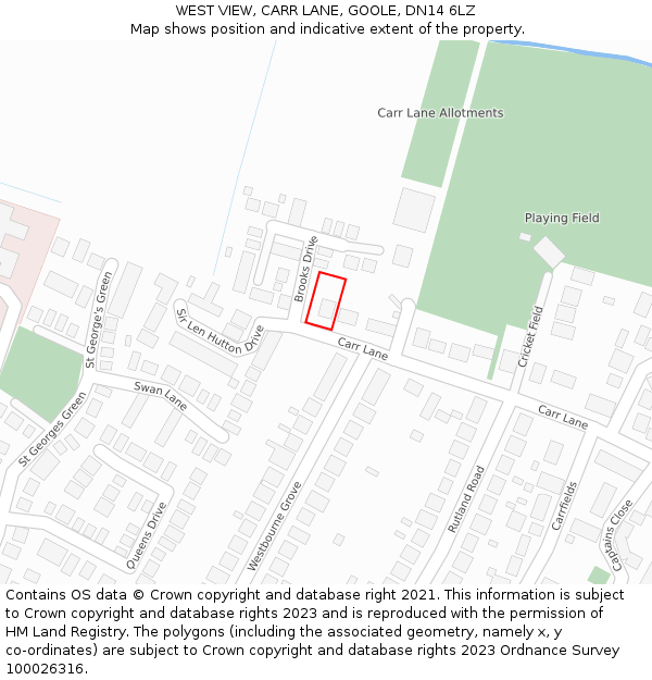 WEST VIEW, CARR LANE, GOOLE, DN14 6LZ: Location map and indicative extent of plot