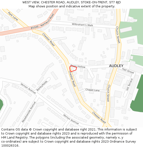 WEST VIEW, CHESTER ROAD, AUDLEY, STOKE-ON-TRENT, ST7 8JD: Location map and indicative extent of plot