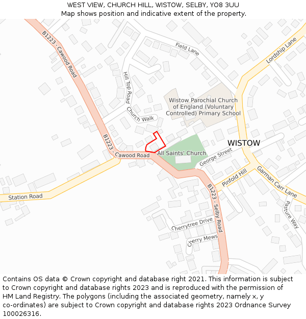WEST VIEW, CHURCH HILL, WISTOW, SELBY, YO8 3UU: Location map and indicative extent of plot