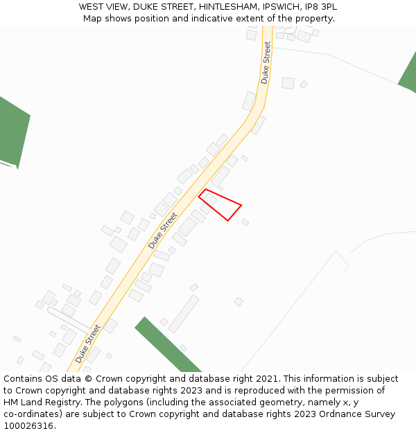 WEST VIEW, DUKE STREET, HINTLESHAM, IPSWICH, IP8 3PL: Location map and indicative extent of plot