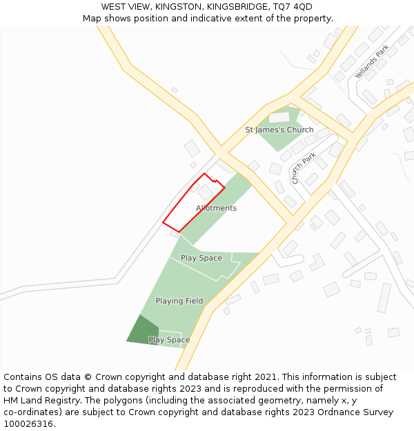 WEST VIEW, KINGSTON, KINGSBRIDGE, TQ7 4QD: Location map and indicative extent of plot