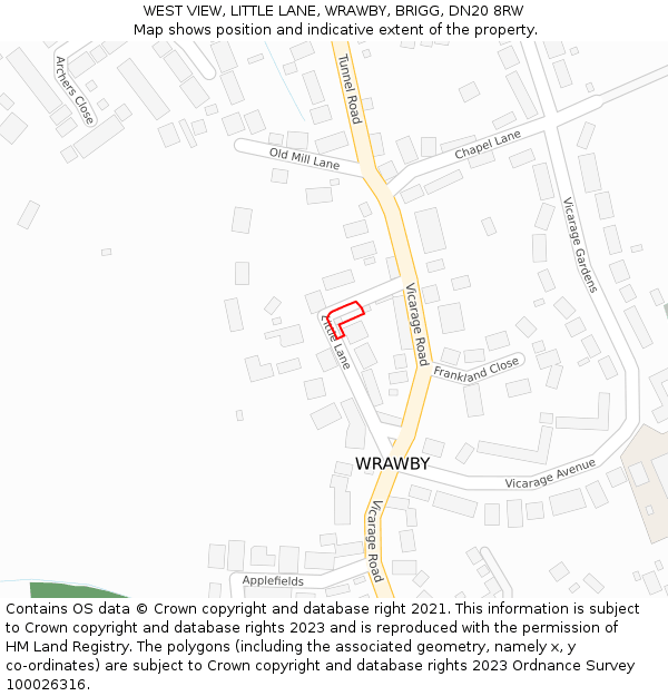 WEST VIEW, LITTLE LANE, WRAWBY, BRIGG, DN20 8RW: Location map and indicative extent of plot