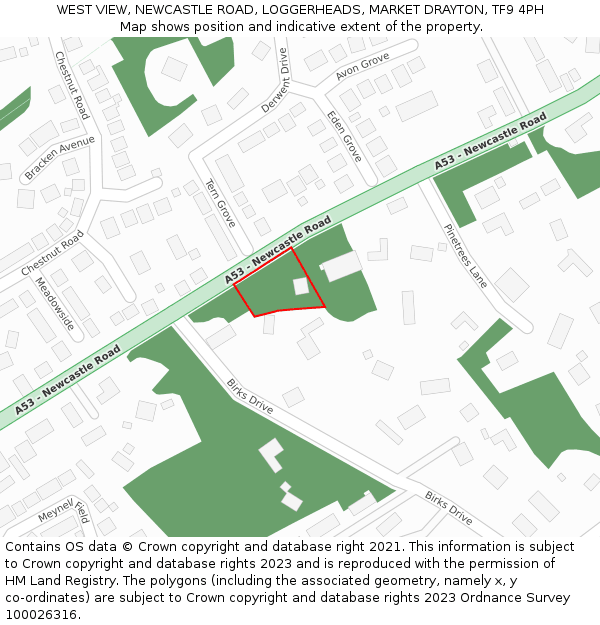 WEST VIEW, NEWCASTLE ROAD, LOGGERHEADS, MARKET DRAYTON, TF9 4PH: Location map and indicative extent of plot
