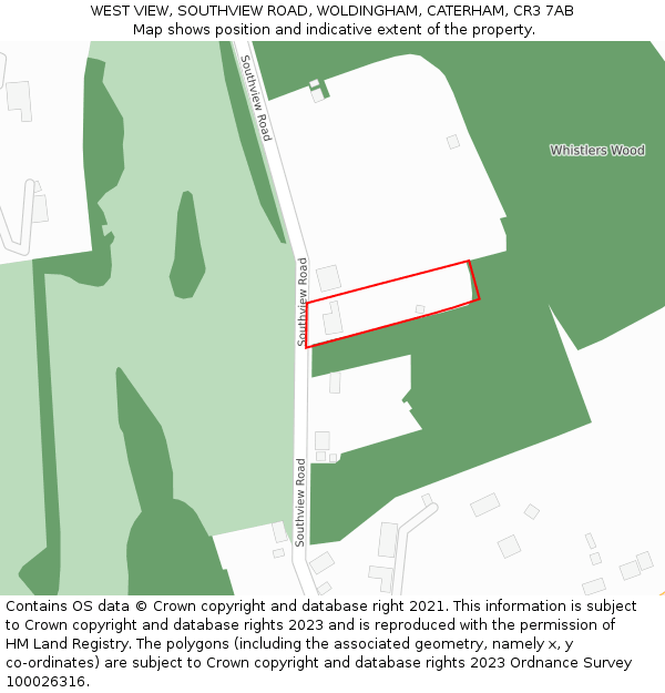 WEST VIEW, SOUTHVIEW ROAD, WOLDINGHAM, CATERHAM, CR3 7AB: Location map and indicative extent of plot