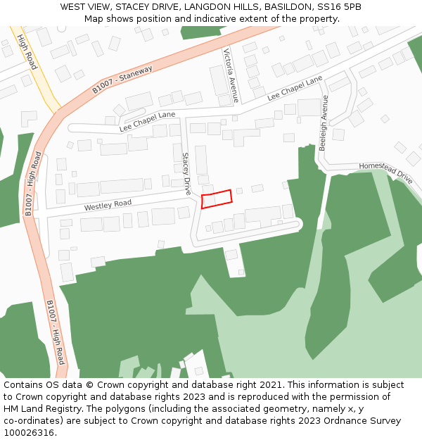 WEST VIEW, STACEY DRIVE, LANGDON HILLS, BASILDON, SS16 5PB: Location map and indicative extent of plot