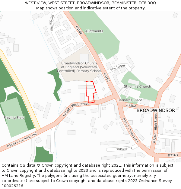 WEST VIEW, WEST STREET, BROADWINDSOR, BEAMINSTER, DT8 3QQ: Location map and indicative extent of plot