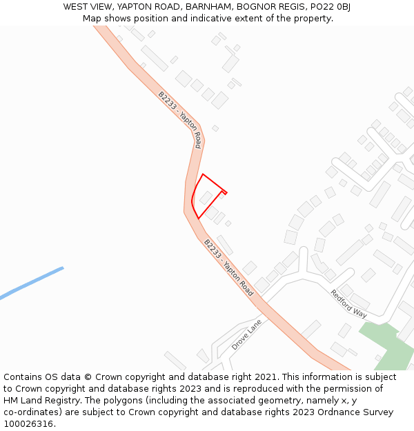 WEST VIEW, YAPTON ROAD, BARNHAM, BOGNOR REGIS, PO22 0BJ: Location map and indicative extent of plot