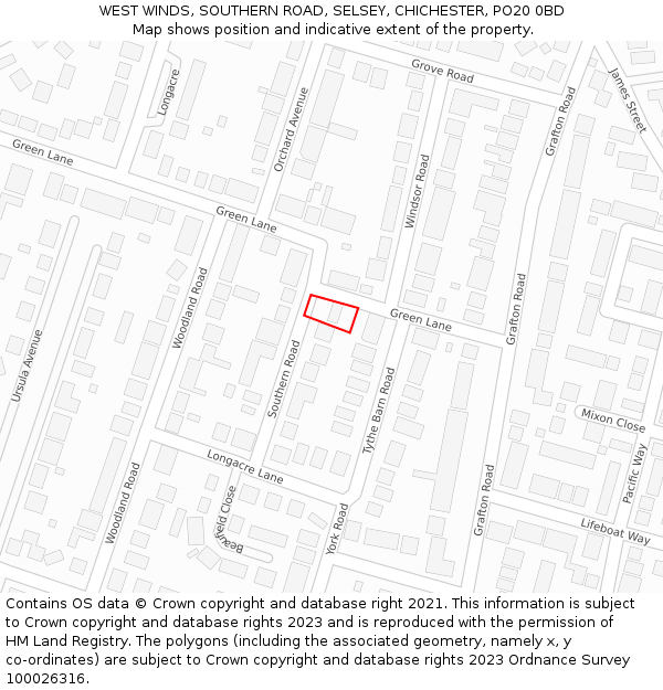 WEST WINDS, SOUTHERN ROAD, SELSEY, CHICHESTER, PO20 0BD: Location map and indicative extent of plot